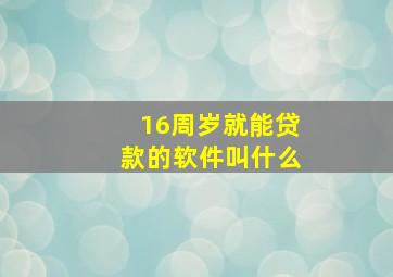 16周岁就能贷款的软件叫什么