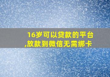 16岁可以贷款的平台,放款到微信无需绑卡