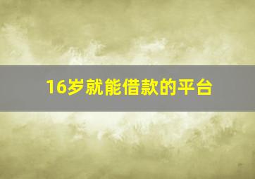 16岁就能借款的平台