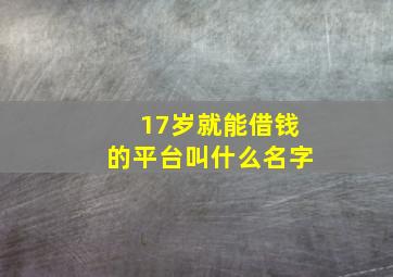 17岁就能借钱的平台叫什么名字