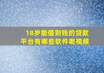 18岁能借到钱的贷款平台有哪些软件呢视频