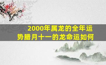 2000年属龙的全年运势腊月十一的龙命运如何