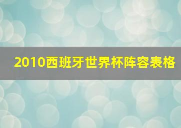 2010西班牙世界杯阵容表格