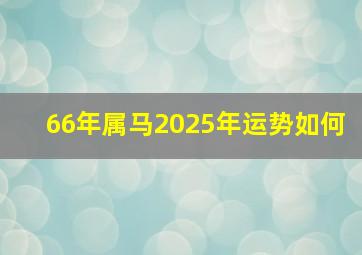 66年属马2025年运势如何