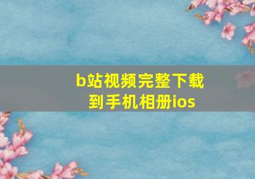 b站视频完整下载到手机相册ios