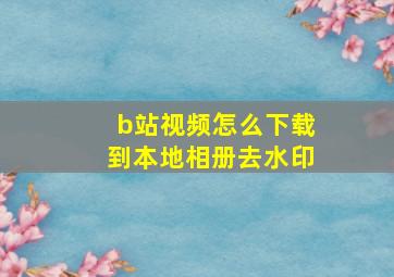 b站视频怎么下载到本地相册去水印