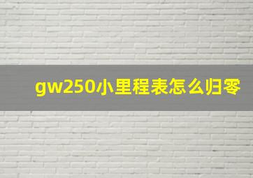 gw250小里程表怎么归零