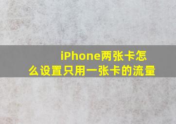 iPhone两张卡怎么设置只用一张卡的流量