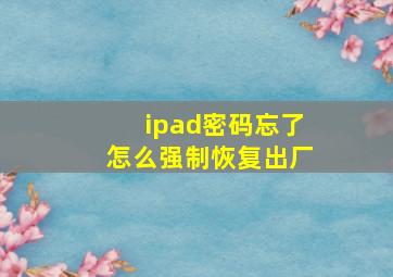 ipad密码忘了怎么强制恢复出厂