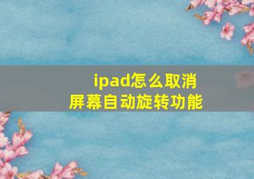 ipad怎么取消屏幕自动旋转功能