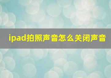 ipad拍照声音怎么关闭声音