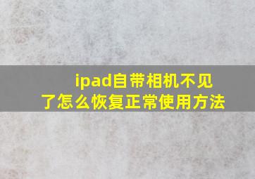 ipad自带相机不见了怎么恢复正常使用方法