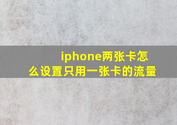 iphone两张卡怎么设置只用一张卡的流量