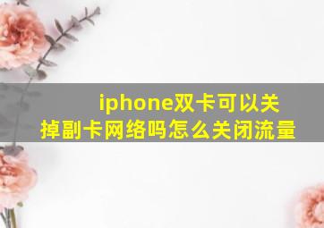 iphone双卡可以关掉副卡网络吗怎么关闭流量