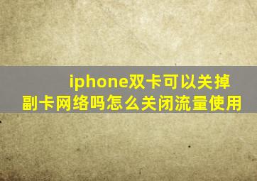 iphone双卡可以关掉副卡网络吗怎么关闭流量使用