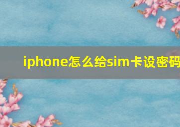 iphone怎么给sim卡设密码