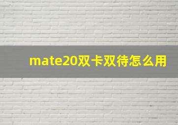 mate20双卡双待怎么用