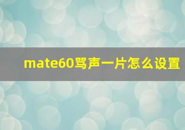 mate60骂声一片怎么设置