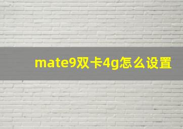 mate9双卡4g怎么设置