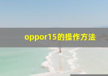 oppor15的操作方法