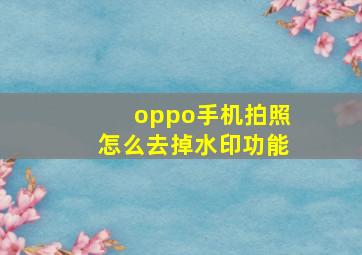 oppo手机拍照怎么去掉水印功能