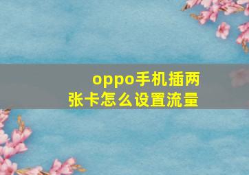 oppo手机插两张卡怎么设置流量