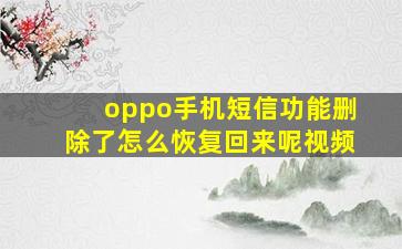 oppo手机短信功能删除了怎么恢复回来呢视频