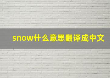 snow什么意思翻译成中文