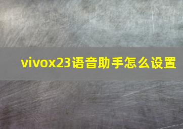 vivox23语音助手怎么设置