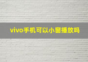 vivo手机可以小窗播放吗