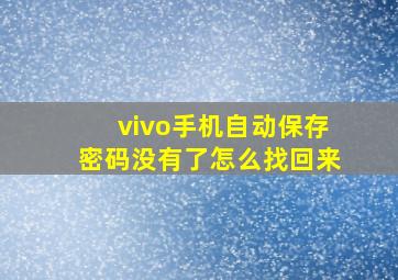 vivo手机自动保存密码没有了怎么找回来