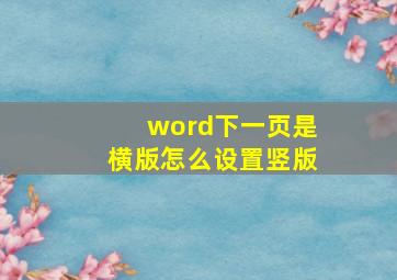 word下一页是横版怎么设置竖版