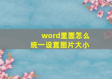 word里面怎么统一设置图片大小