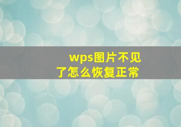 wps图片不见了怎么恢复正常