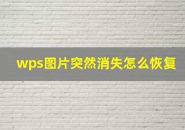 wps图片突然消失怎么恢复