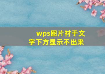 wps图片衬于文字下方显示不出来