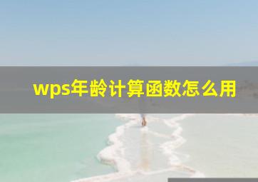 wps年龄计算函数怎么用