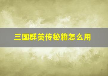 三国群英传秘籍怎么用