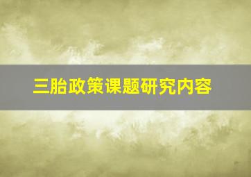 三胎政策课题研究内容