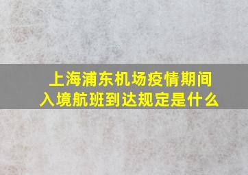 上海浦东机场疫情期间入境航班到达规定是什么