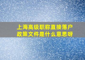 上海高级职称直接落户政策文件是什么意思呀