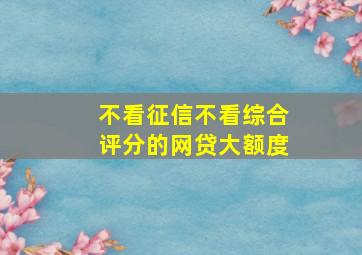 不看征信不看综合评分的网贷大额度