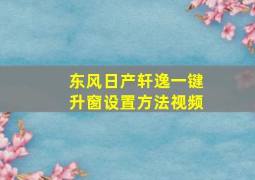 东风日产轩逸一键升窗设置方法视频