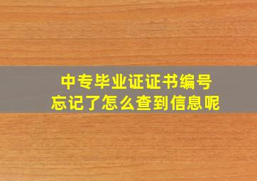 中专毕业证证书编号忘记了怎么查到信息呢