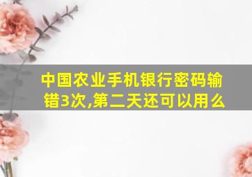 中国农业手机银行密码输错3次,第二天还可以用么