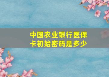 中国农业银行医保卡初始密码是多少