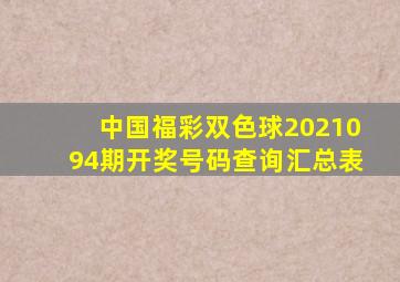 中国福彩双色球2021094期开奖号码查询汇总表