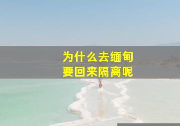 为什么去缅甸要回来隔离呢