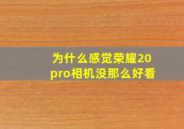 为什么感觉荣耀20pro相机没那么好看