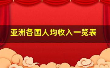 亚洲各国人均收入一览表